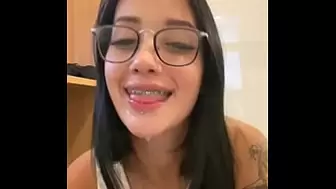JOI Dirty student needs to pass the year and licks teacher until she gets milk on her face