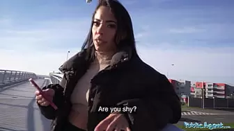 Public Agent Brunette with a pretty bubble booty fucking a massive chunky meat