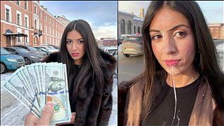 Sweety walks with spunk on her face in public, for a generous reward from a stranger - Cumwalk
