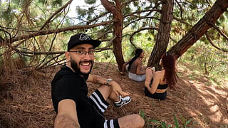 I go out to exercise with my 2 friends and we end up having a threesome outdoors