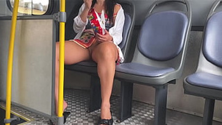 18-year-cougar stepdaughter showing off on bus without panties
