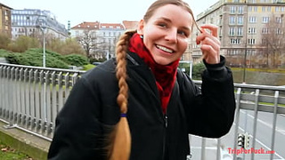 Spunk inside a whore with a European braided hairstyle