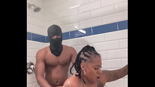 Busty slut Marrijanee gets banged in her behind in shower!
