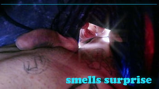 The neighbor surprises me and smells my nasty wang
