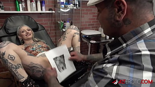 River Dawn Ink swallows meat after her new vagina tattoo