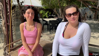 Public Pickup Stepmom and Stepdaughter on Beach - Risky Penis Flashing Sperm on Face