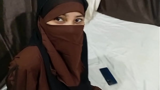 Attractive horny Muslim sister got banged by her step brother after lifting her hijab in bed
