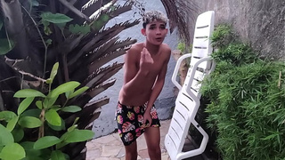Stepmother seduces her STUDENT with her humongous behind. Little virgin jerk-off brother is spying on that public sex with two STUDENTS (see closed