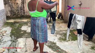 GATEMAN WATCHES HORNY CHEATING WIFEY AS SHE DRY HER MAN CLOTHES, SHE LATER GOT SLAMMED.SUBCRIBE