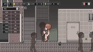 Asian cartoon game sweet lady giving pleasure in the streets. Life of a skank