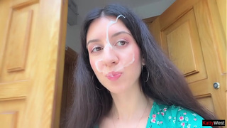 Sweety Lost the Game and Had to Walk with Jizz on Her Face - Cumwalk