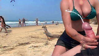 Milf jerks me off in front of everyone. Public ejaculation.