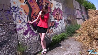 Fresh student filled with spunk outdoors