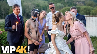 BRIDE4K. Hot bride with natural breasts is having a wild sex with a groom dressed up as a hound