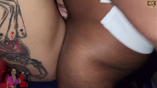 Nasty married woman mounts her boy's two african friends in the cuck-old's lounge!