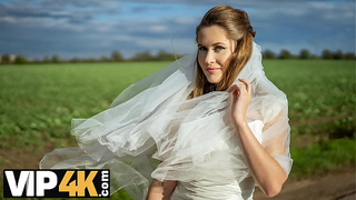 BRIDE4K. Sleazy bride showed her perfect natural titties and cunt to strangers