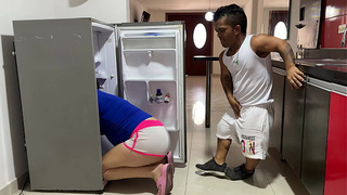 I see my fine pregnant Hispanic stepsister trapped in the fridge and in exchange for helping her she offers me a hard and yummy fuck in her tight cunt until I end up filling it all with my creamy milk.