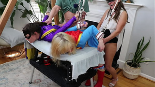 Batgirl and Supergirl forced cums