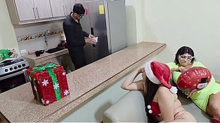 Christmas Trio with my large-bootied stepmother and my massive-breasted stepdaughter