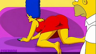Married Housewife Cheats on Her Cuck-old Fiance on a Pink Couch. Hentai Parody Simpsons. Anime