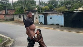 Married woman masturbating in public and giving head to her cuck boy in the middle of the street, orgasming twice.