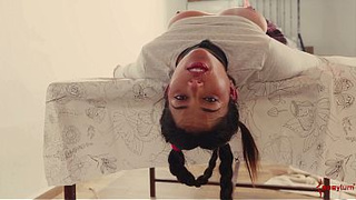 Alluring Spanish PAWG gets a rough butt fucking and messy deepthroat session in bondage while not being allowed to sperm