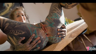 TwoTattooed Lezzie Anal Gape and Squirt and Massive Toy