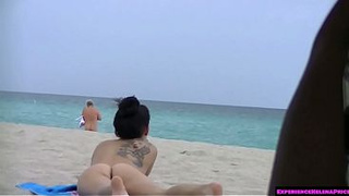 Exhibitionist Wifey Allison Banks Teasing Nude Beach Voyeurs!