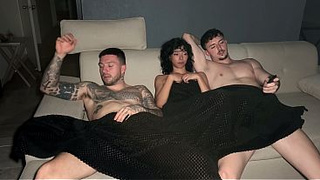 Curly Skinny Hispanic Takes 2 Meaty Penises in Sleazy MMF Threesome - Double Vaginal Cums on