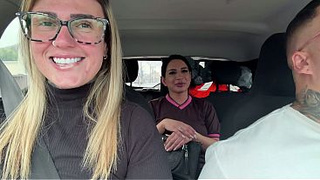 I called the aunt from daycare to have sex with us until she came all over our car! And her cunt was covered in spunk.