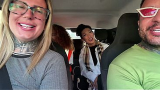 The Chinese lady and the brunette had great sex in the car. We called a parking attendant and a veterinarian to be porn actresses!