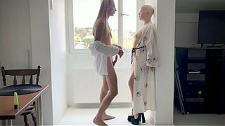 Standing doggy with long haired fiance and shaved bald head whore