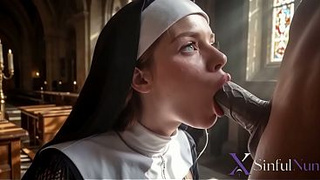 A busty redheaded nun tries a meat for the first time right in the church[AI]