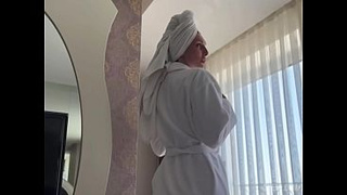 Stepson saw how his stepmother jerked off and then poked her