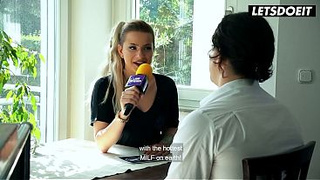 Blonde German MILF Interviews Him at the Table... Then She Starts Begging for His Wang
