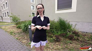 GERMAN SCOUT - Slim and Shy German Glasses Student Bitch Ronya Rabe at Casting Fuck