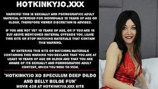 Hotkinkyjo XO speculum, gape, deep dildo and belly bulge fun