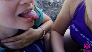 A walk in the mountains turned into a oral sex with 2 sluts