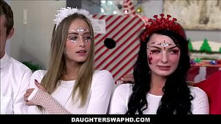 Thin Cute Blonde Teenie Stepdaughter Kyler Quinn & Her Best Friend Alice Pink Swap Fuck Each Others Dad's On Christmas
