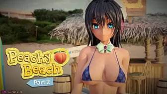 Peachy Beach Pt two, 3D Anime Bikini Maid, Hibiki, gets boned in the mouth, between giant boobs and tight cunt!
