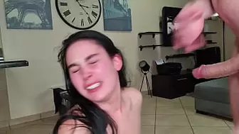 Spit on her, slap her, face fuck her. She needs to be humiliated | Jizz in mouth