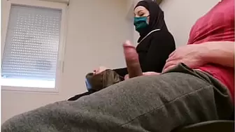 Pervert doctor puts a secretly watching online cam in his waiting room, this muslim chick will be caught red-handed with empty French ball