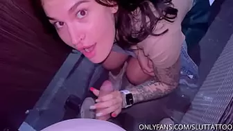 Risky oral sex to a stranger in a nightclub toilet and sperm play
