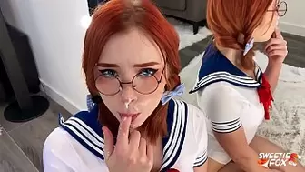 Horny Schoolgirl in Sailor Moon Cosplay Passionately Deep Blows Dick to Jizz On Face