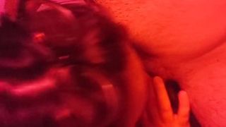 Alluring MILF with monstrous titties gives a bj in red light titty fucking and facial