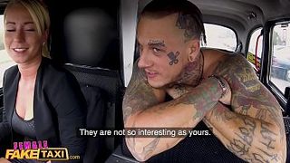 Female Fake Taxi Tattooed stud makes charming blonde horny