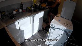 Horny ex-wife seduces a plumber in the kitchen while her man at work.
