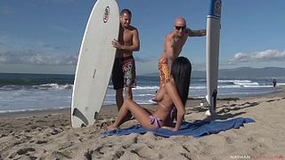 Horny French Busty Beachgoer Anissa Kate DPed and jezzed all over her giant natural breasts