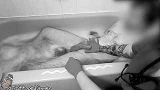nasty nurse makes her patient spunk during bath time
