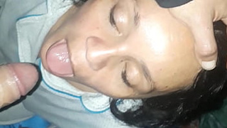 Mom milf gets mouth slammed and gets spunk in her mouth